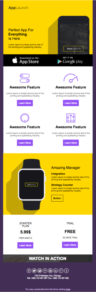 mobile application email template