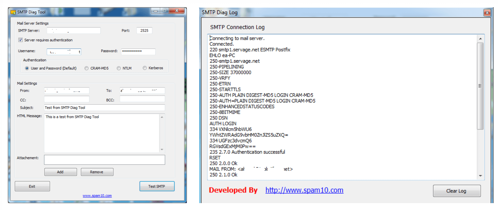 SMPT Diag Tool windows