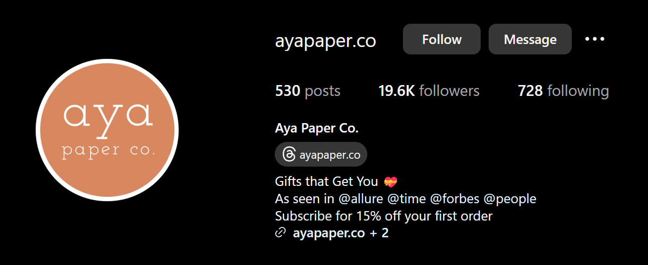 aya paper instagram bio cta