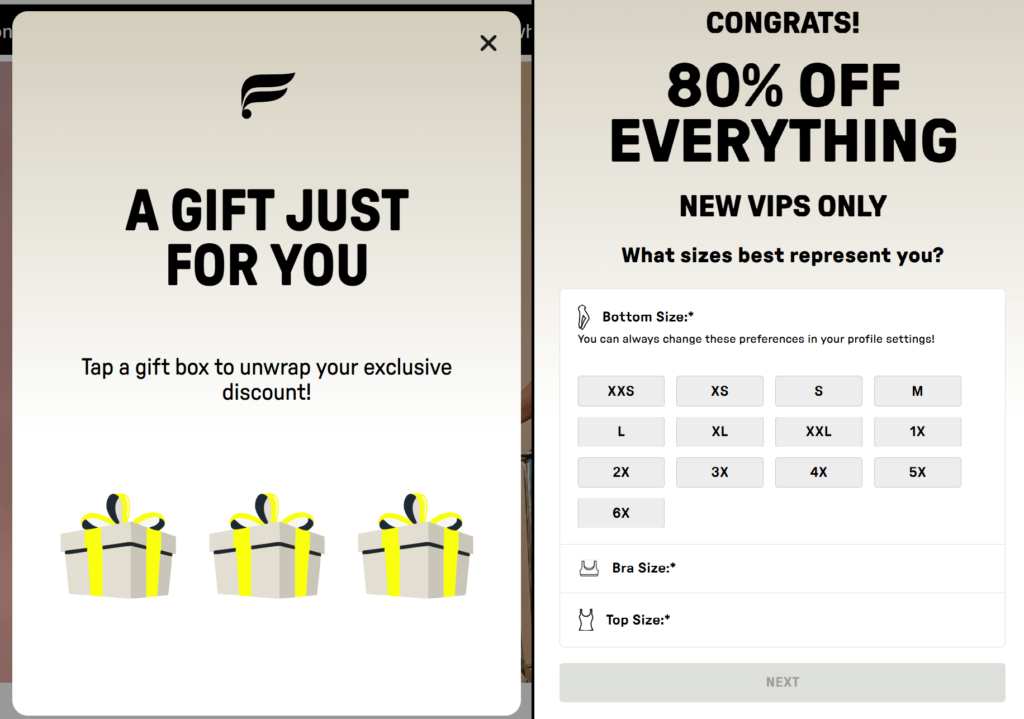 fabletics gamified popup