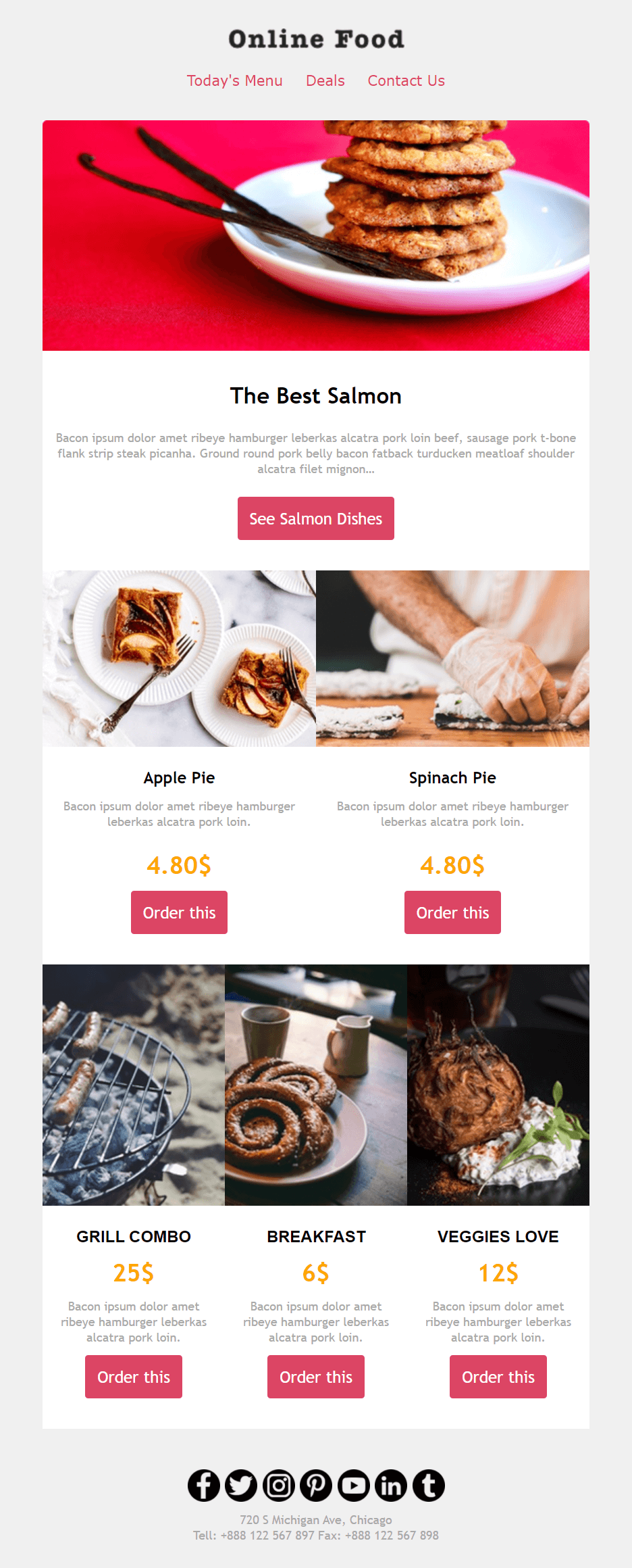 food delivery hospitality email newsletter template