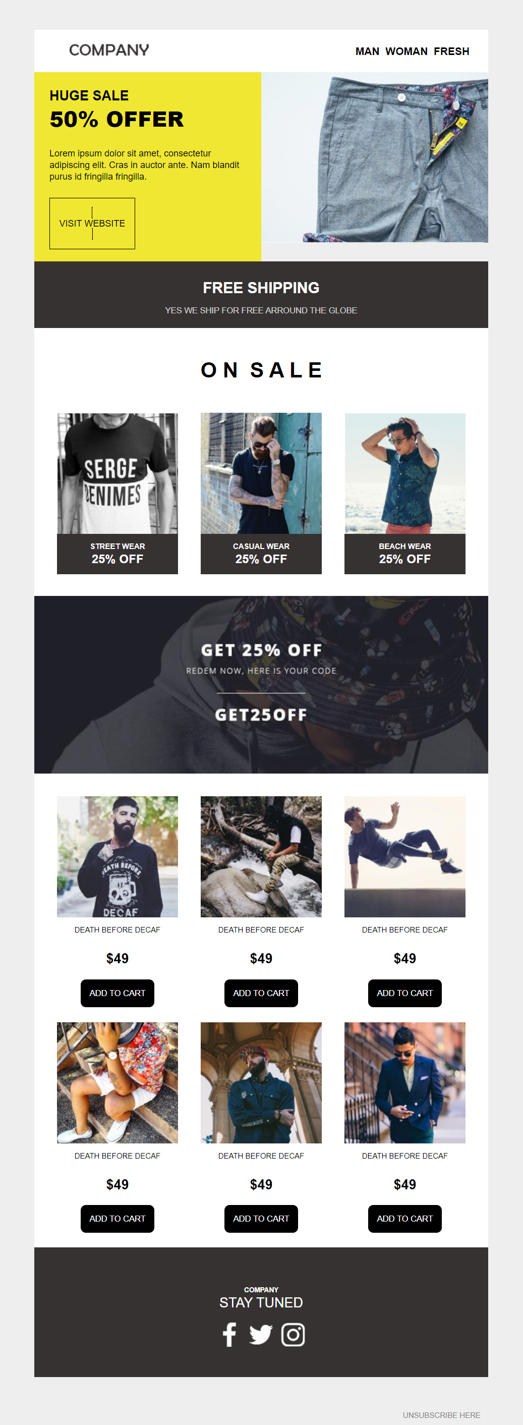 ecommerce store email design for offers