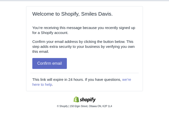 Shopify email confirmation 