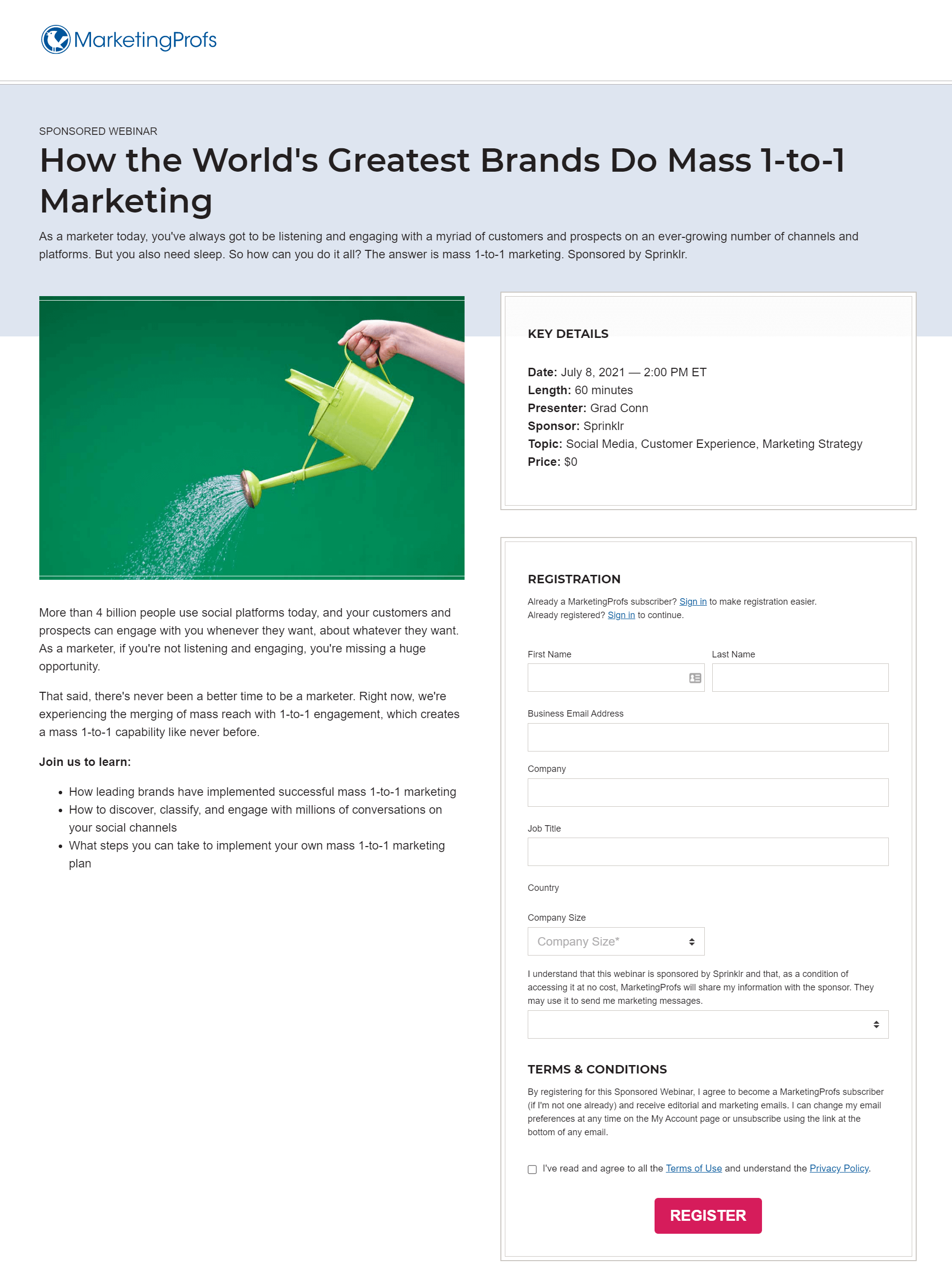 landing page opt-in form