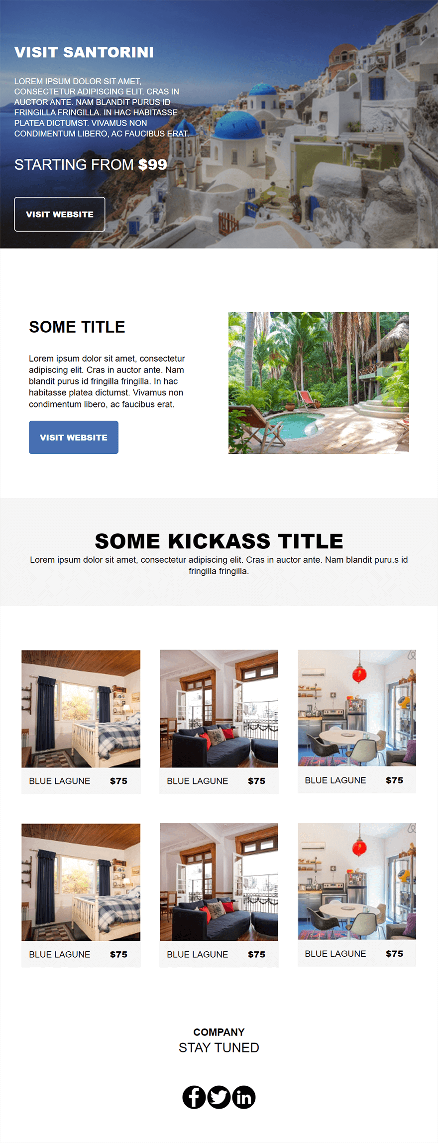 a beautiful email newsletter template for realtors to promote listings on various locations by moosend