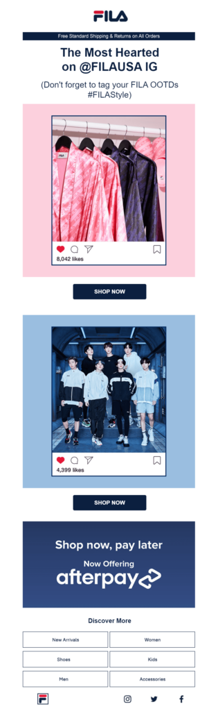 Fila social media email campaign