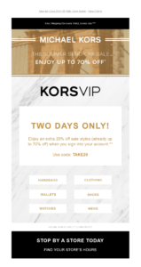 Michael Kors VIP email example