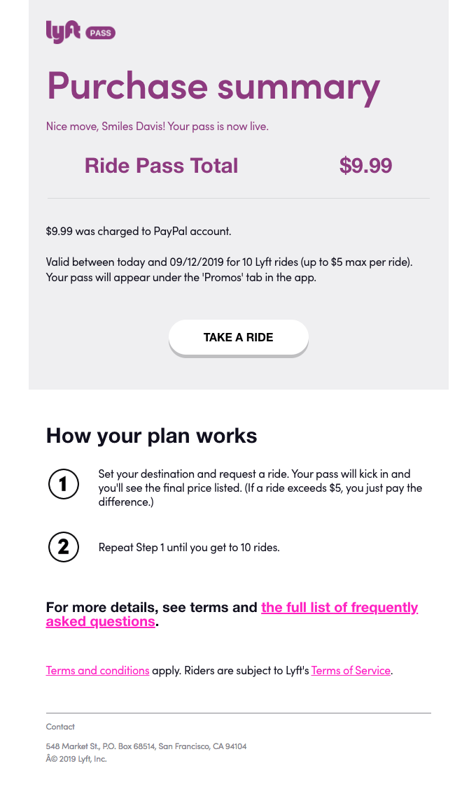 transactional email by Lyft