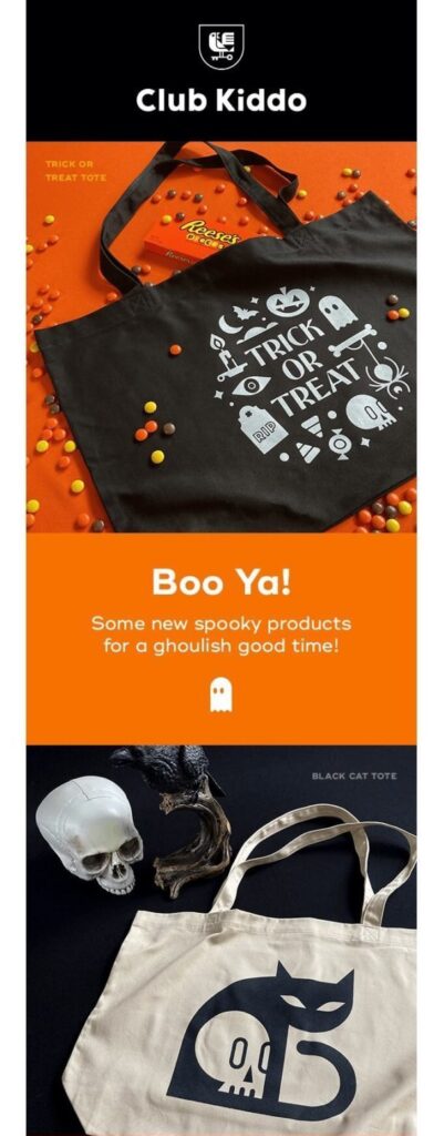 Halloween email newsletter example by Club Kiddo