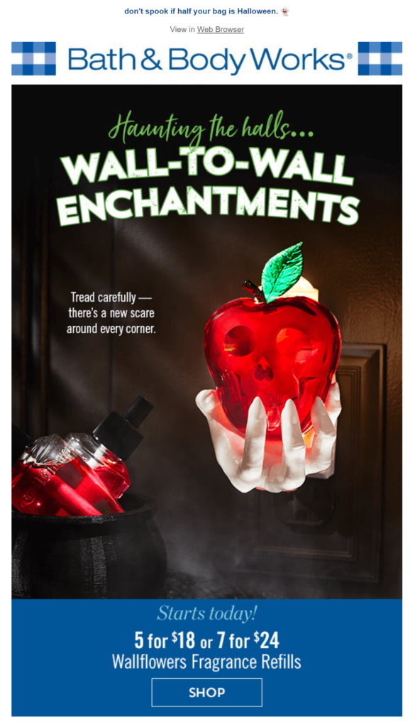 bath and bodyworks early halloween email newsletter campaign for more sales