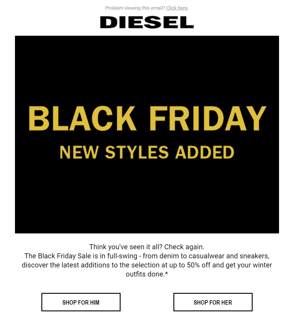 black friday email campaign by diesel