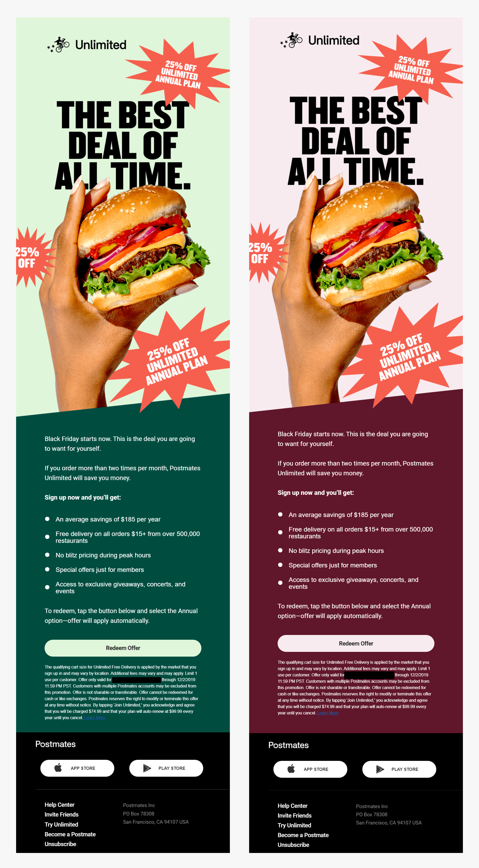 postmates email campaign for holiday sales