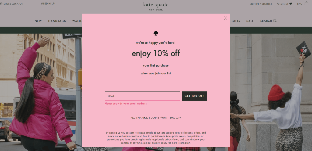 Kate Spade newsletter form