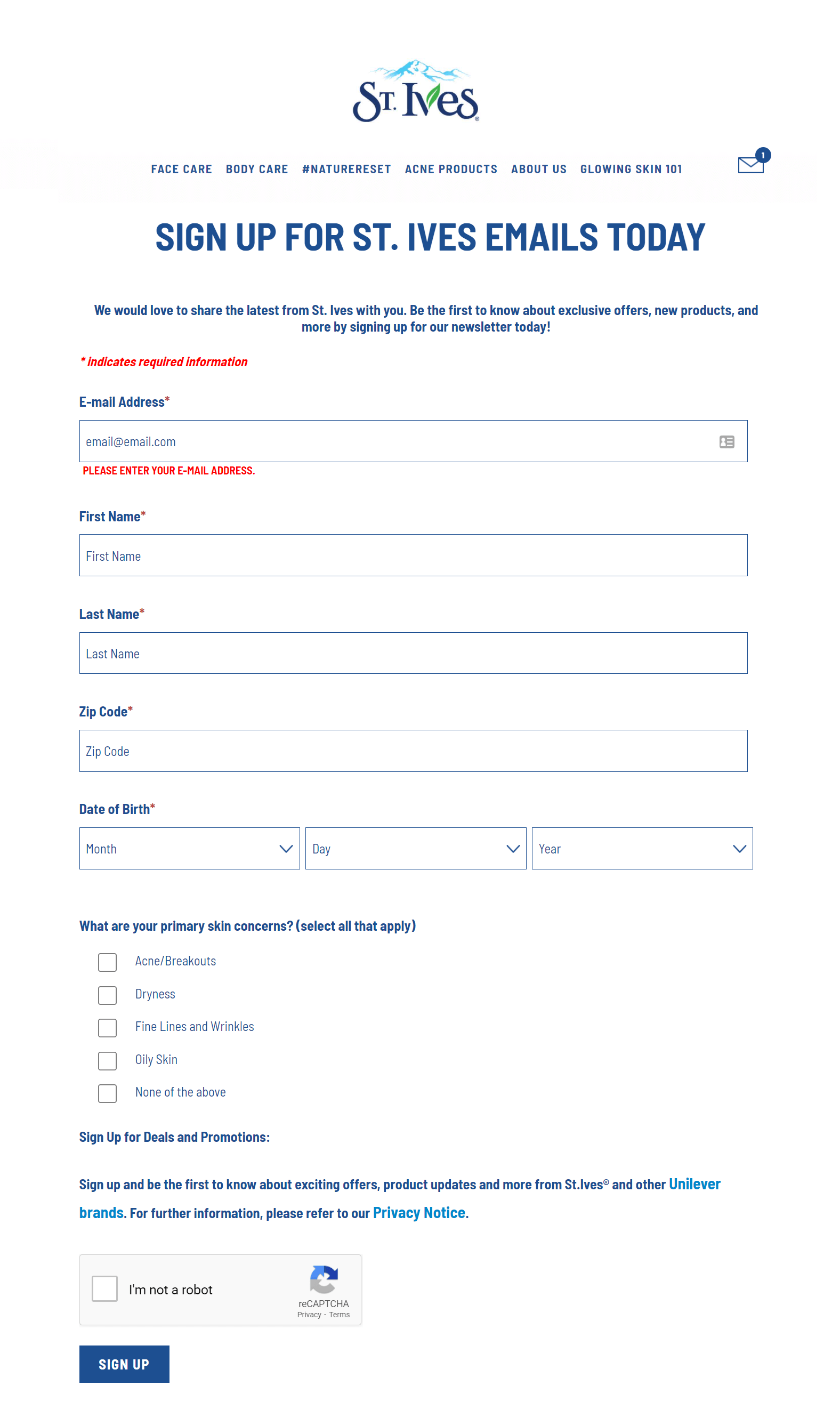 st ives newsletter signup form for beauty brand email marketing