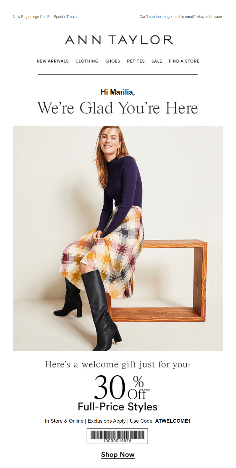 ann taylor welcome email for fashion