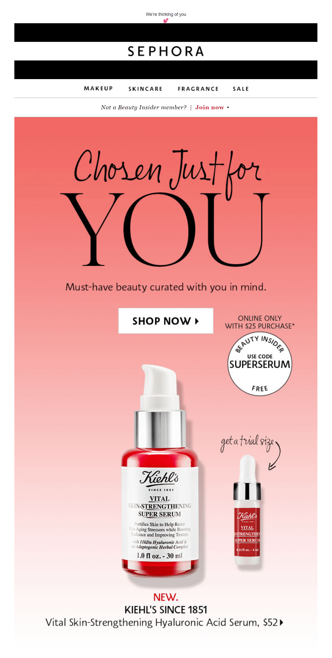sephora product recommendation email for the beauty industry