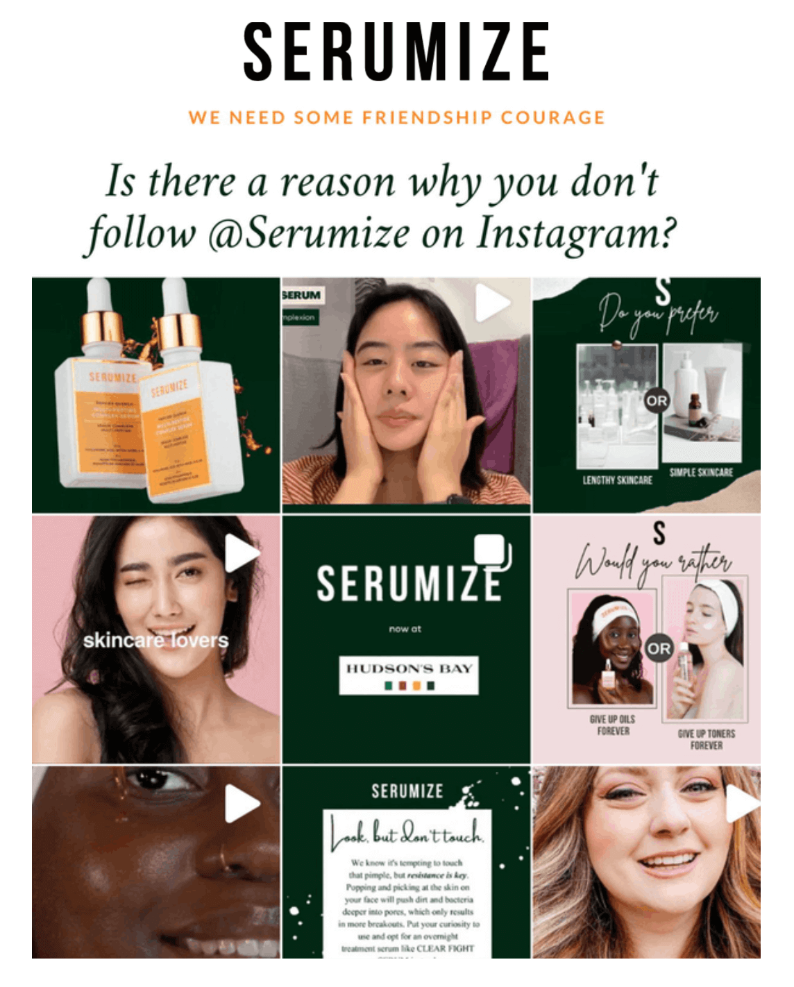 Serumize Instagram and email marketing campaign