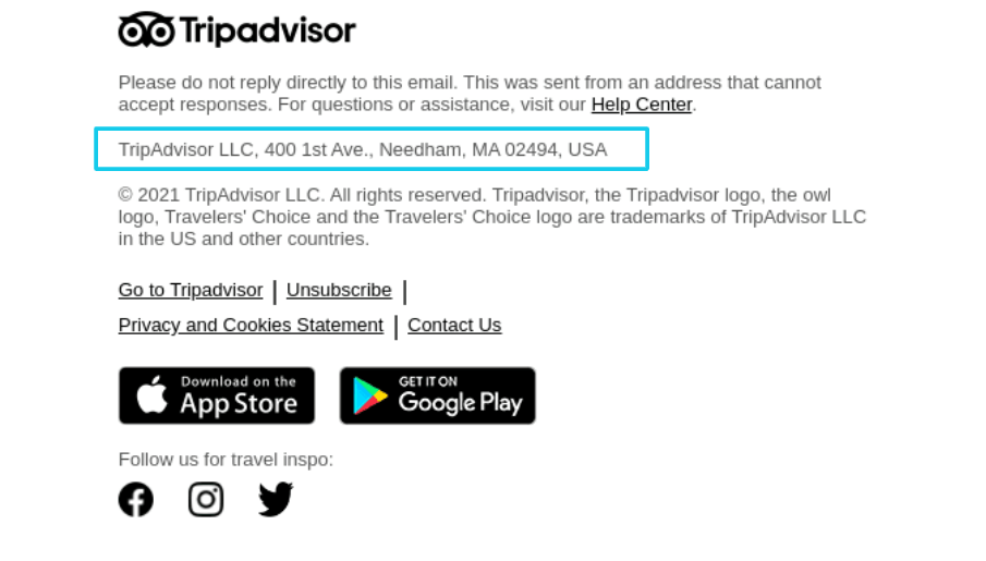 Tripadvisor email footer example