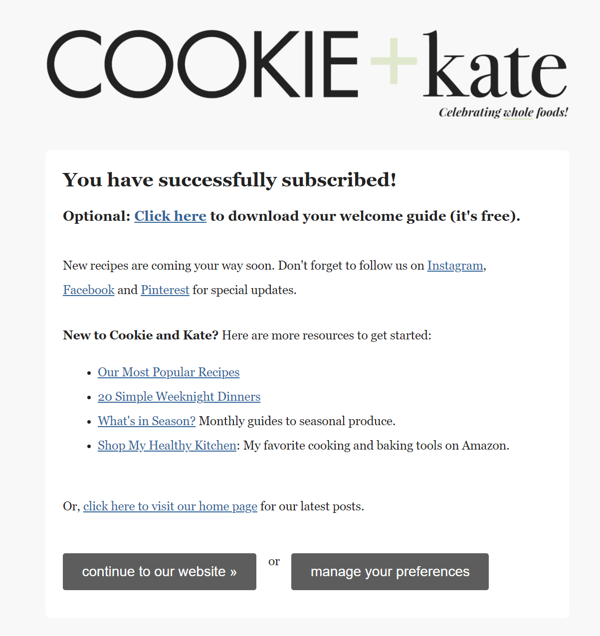 cookie + kate newsletter signup process