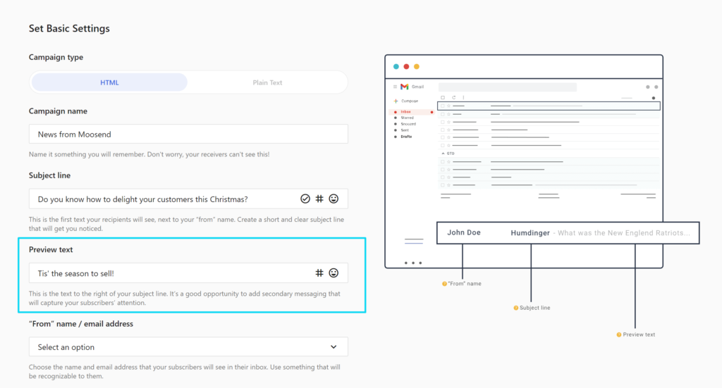 adding preview text with Moosend