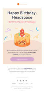 birthday email by Headspace