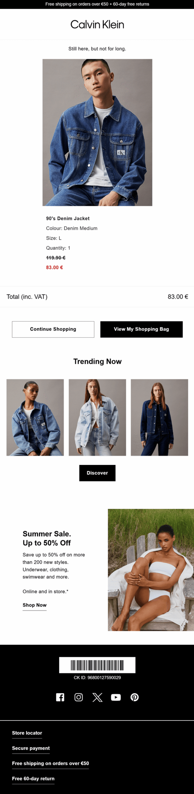calvin klein cart abandonment email example