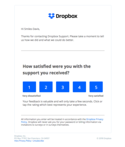 Dropbox Support feedback request email