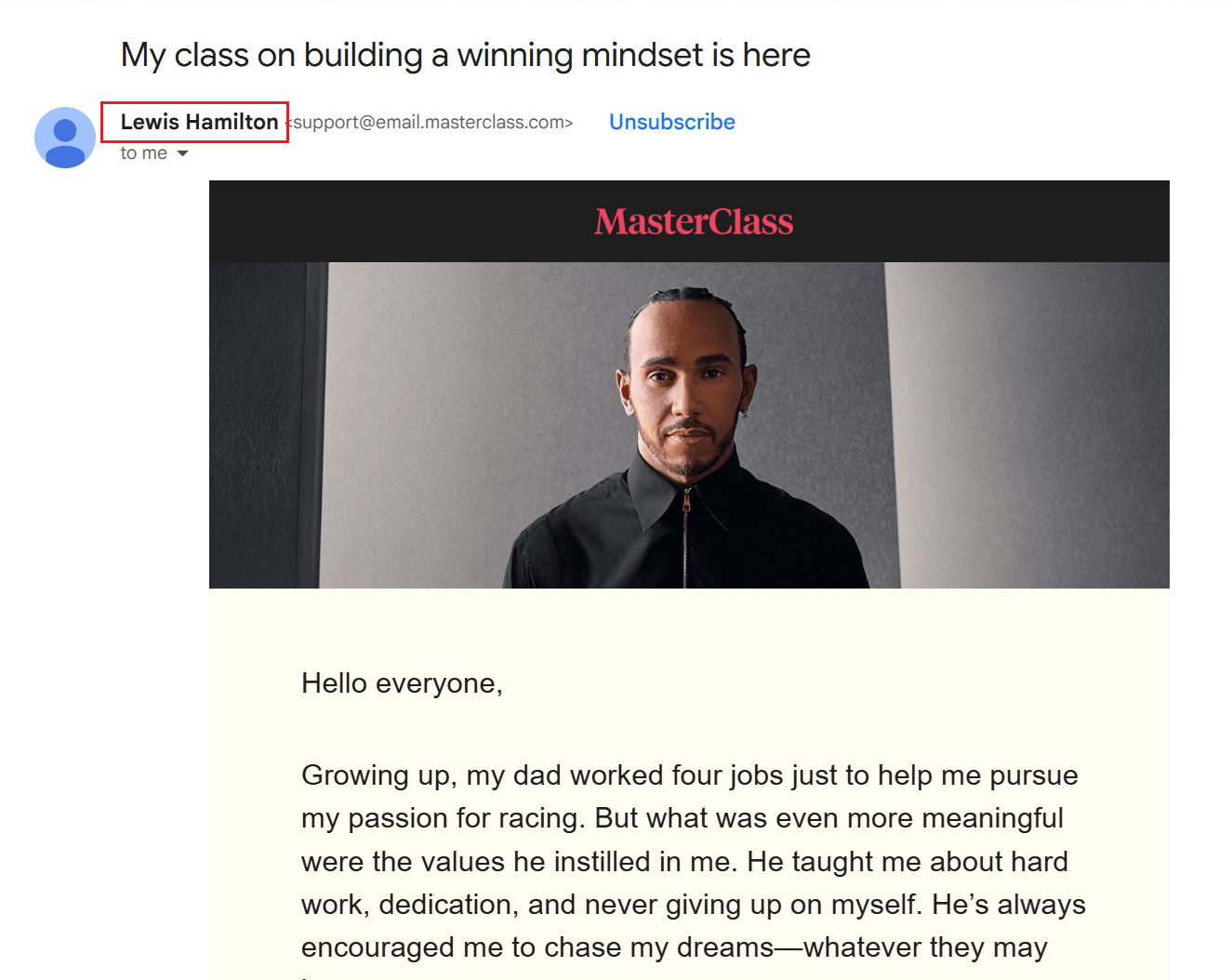 masterclass email example