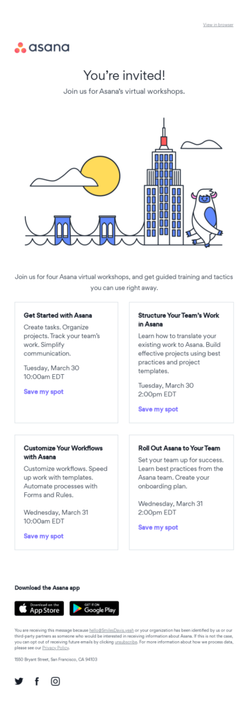 webinar invitation by Asana