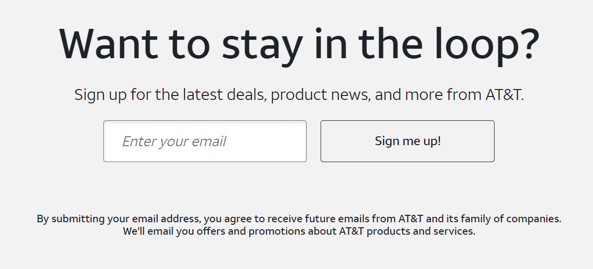 AT&T newsletter signup form