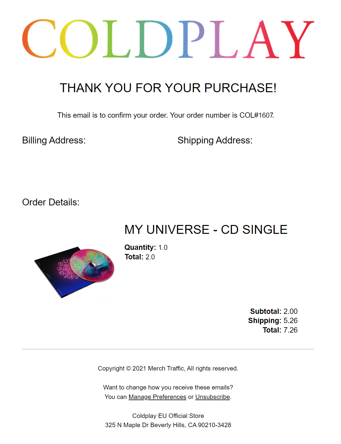 coldplay transactional email example