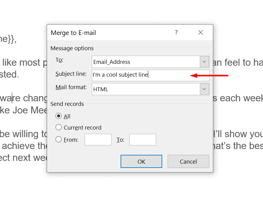 merge to email option
