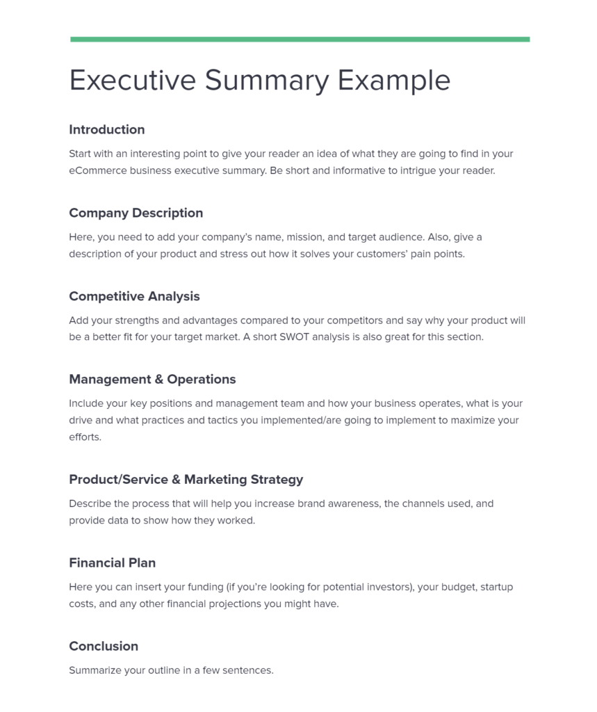 executive summary of ecommerce business plan