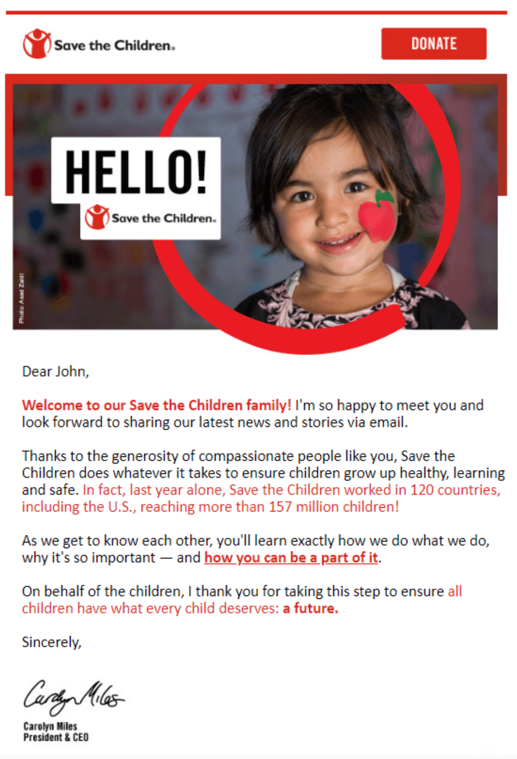 Children’s Defense Fund welcome email marketing for nonprofits
