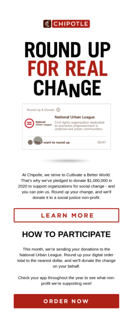 cause related marketing email campaign by Chipotle