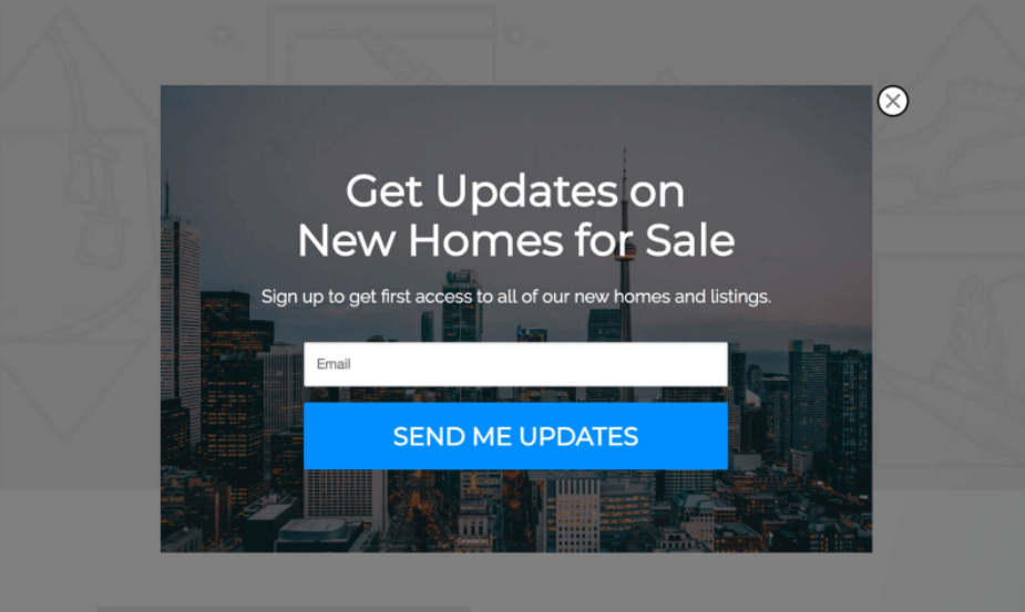 pop up form for real estate email marketing