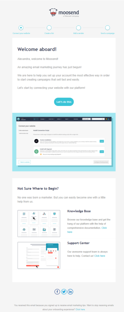 welcome email by Moosend
