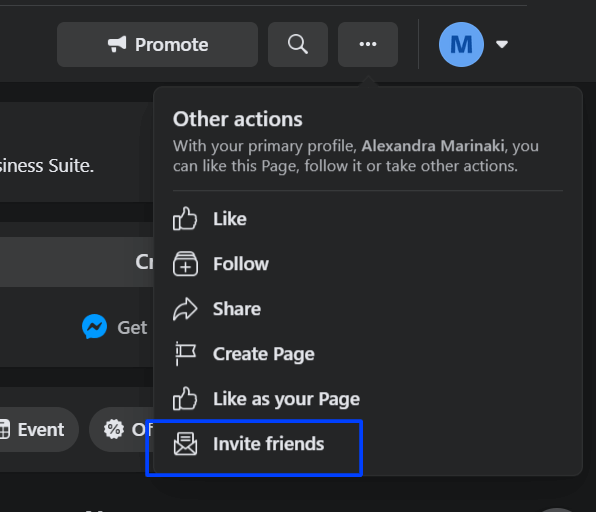 Facebook invitation button