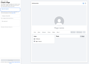 create a Facebook page option