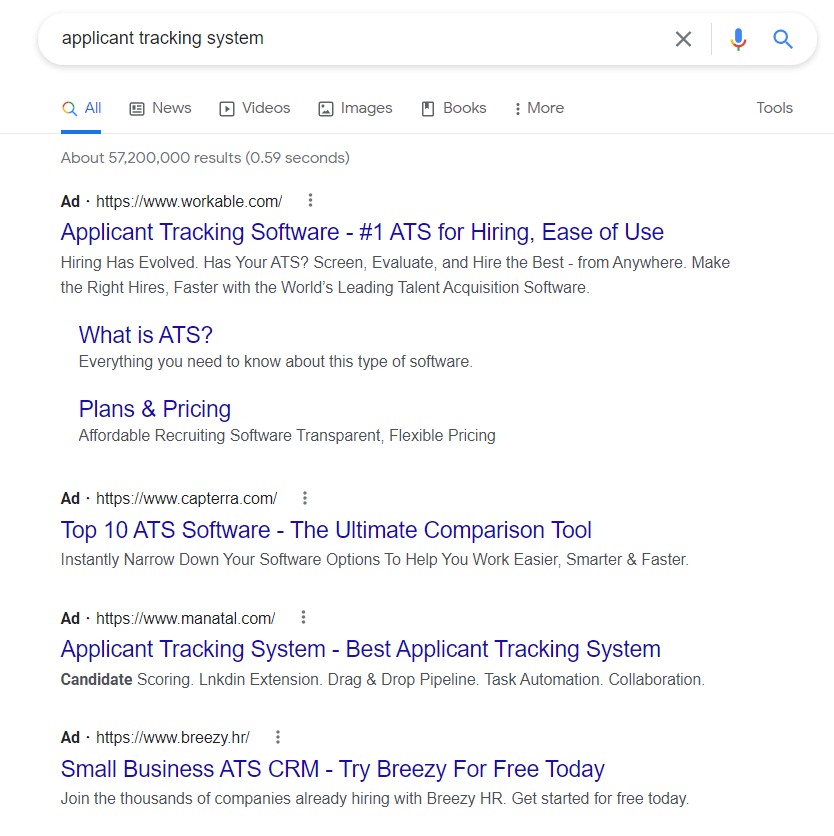 SERPs for applicant tracking system