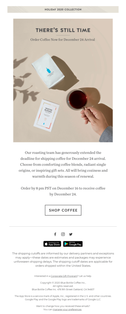 email campaign to market your business by Blue Bottle Coffee