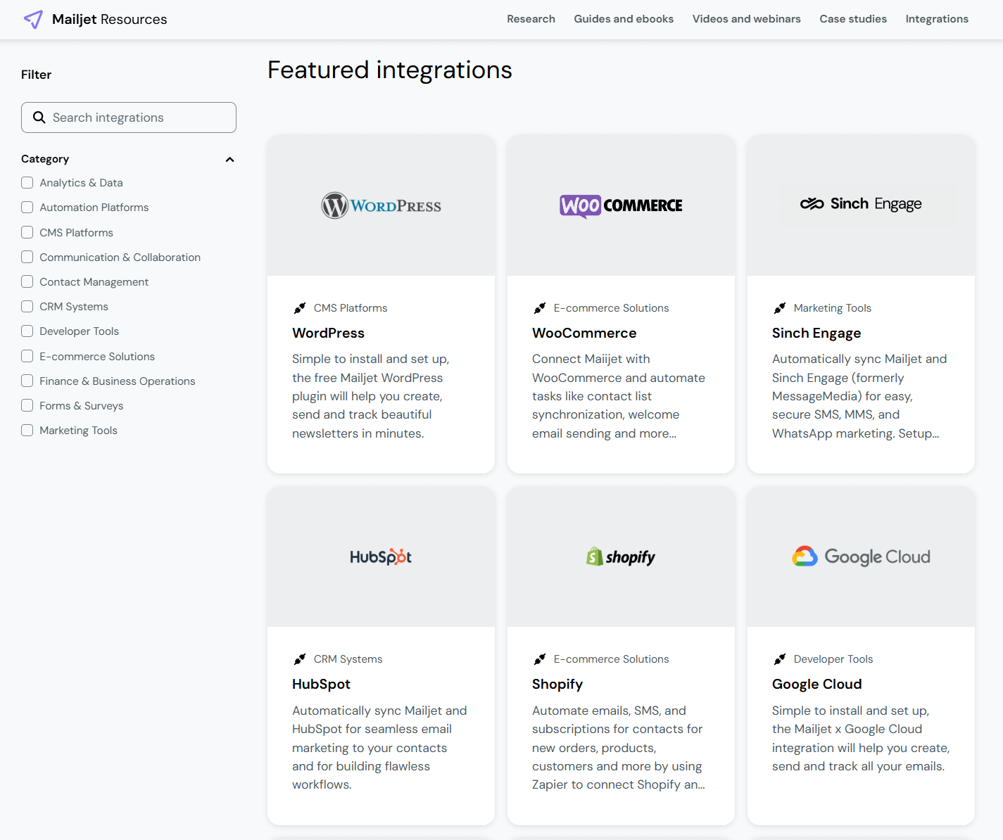 mailjet integrations
