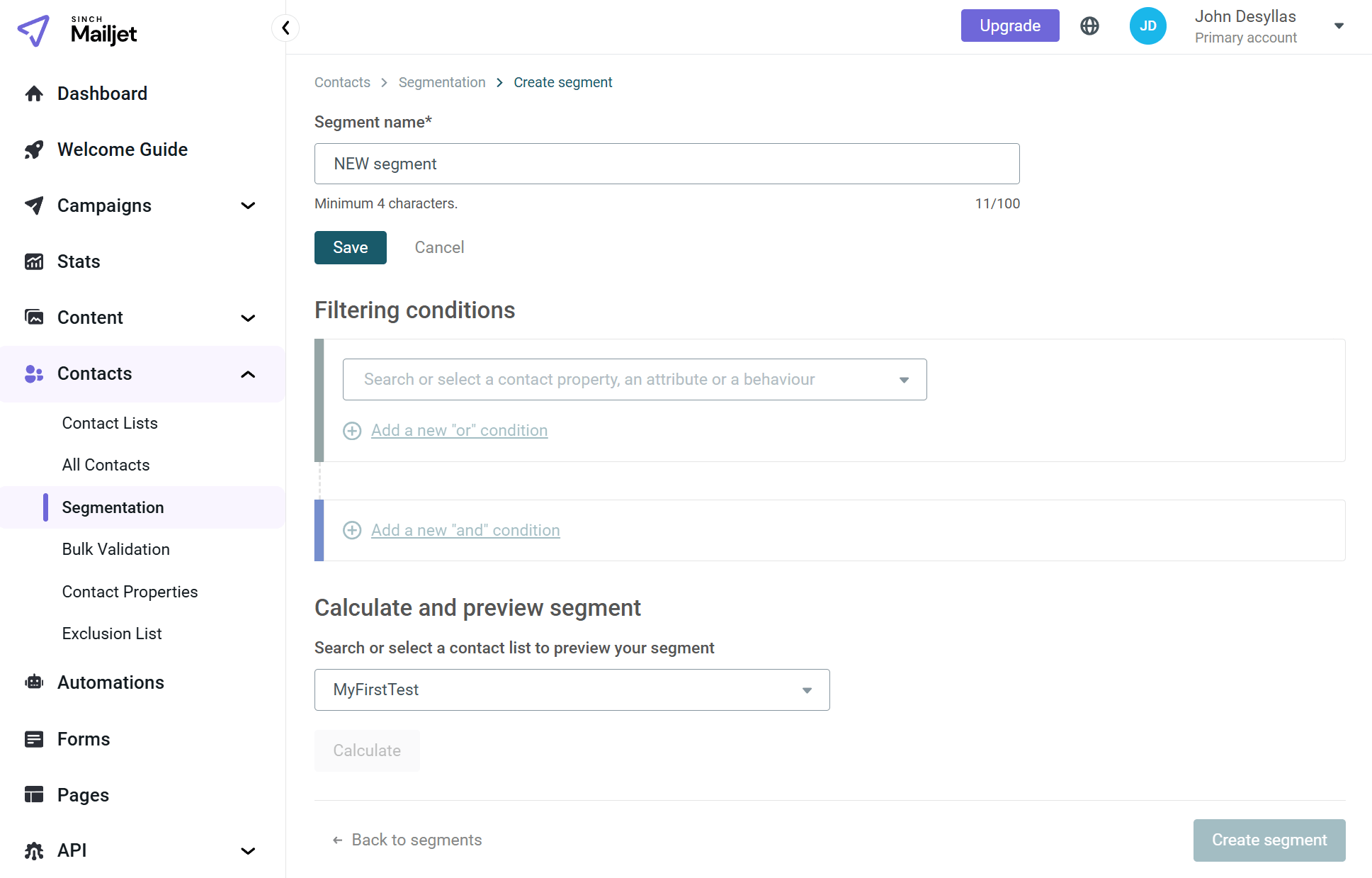 mailjet segmentation