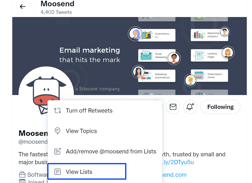 view lists option on Twitter