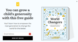 Charity: water's subscription form offering a free eBook