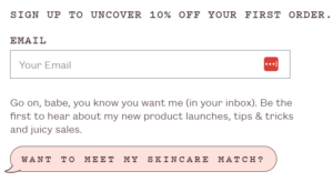 Frank Body's signup form example with a quiz