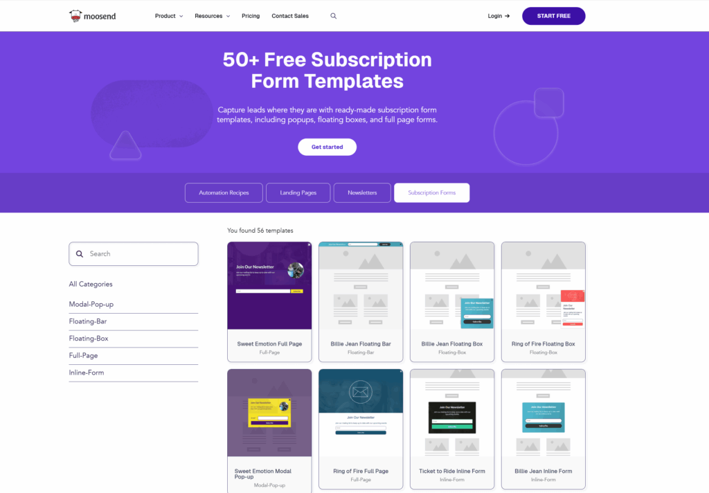 Moosend signup form templates