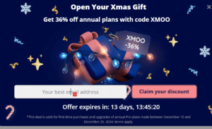 Moosend's Christmas signup example with 36% discount