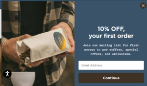 newsletter signup form by Slightglass Coffee 