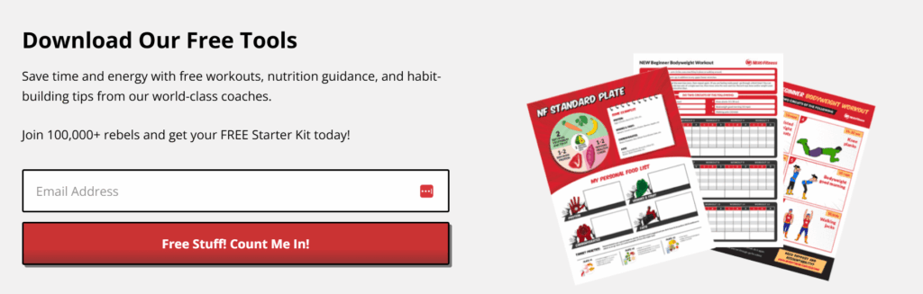 newsletter signup example by Nerd Fitness